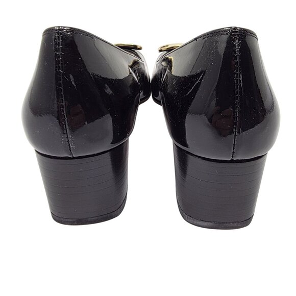Salvatore Ferragamo Black Patent Leather Heels With Gold Buckle Size 7AA - Picture 4 of 9